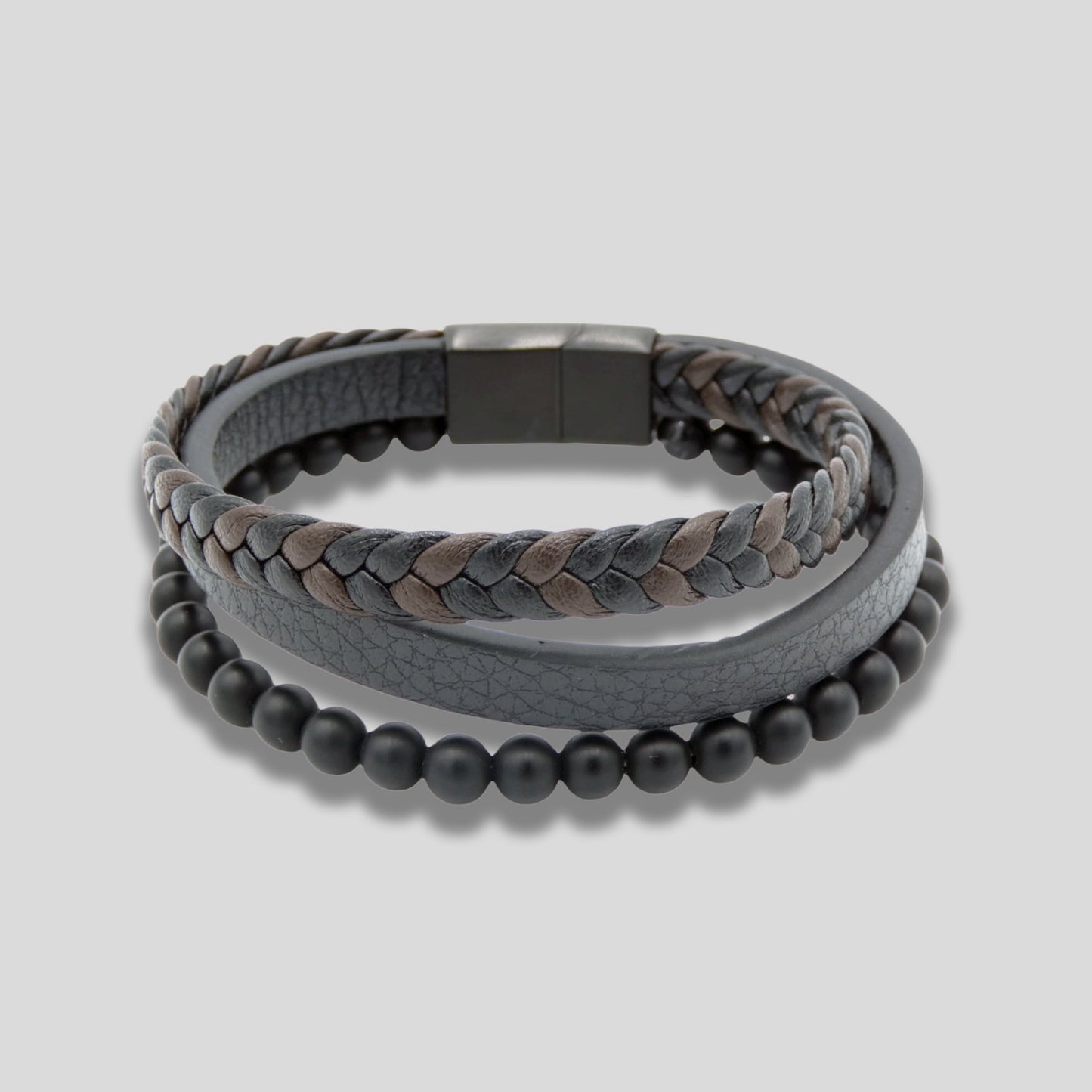 Braided Bracelet In Brown With Brushed Black Steel Clasp