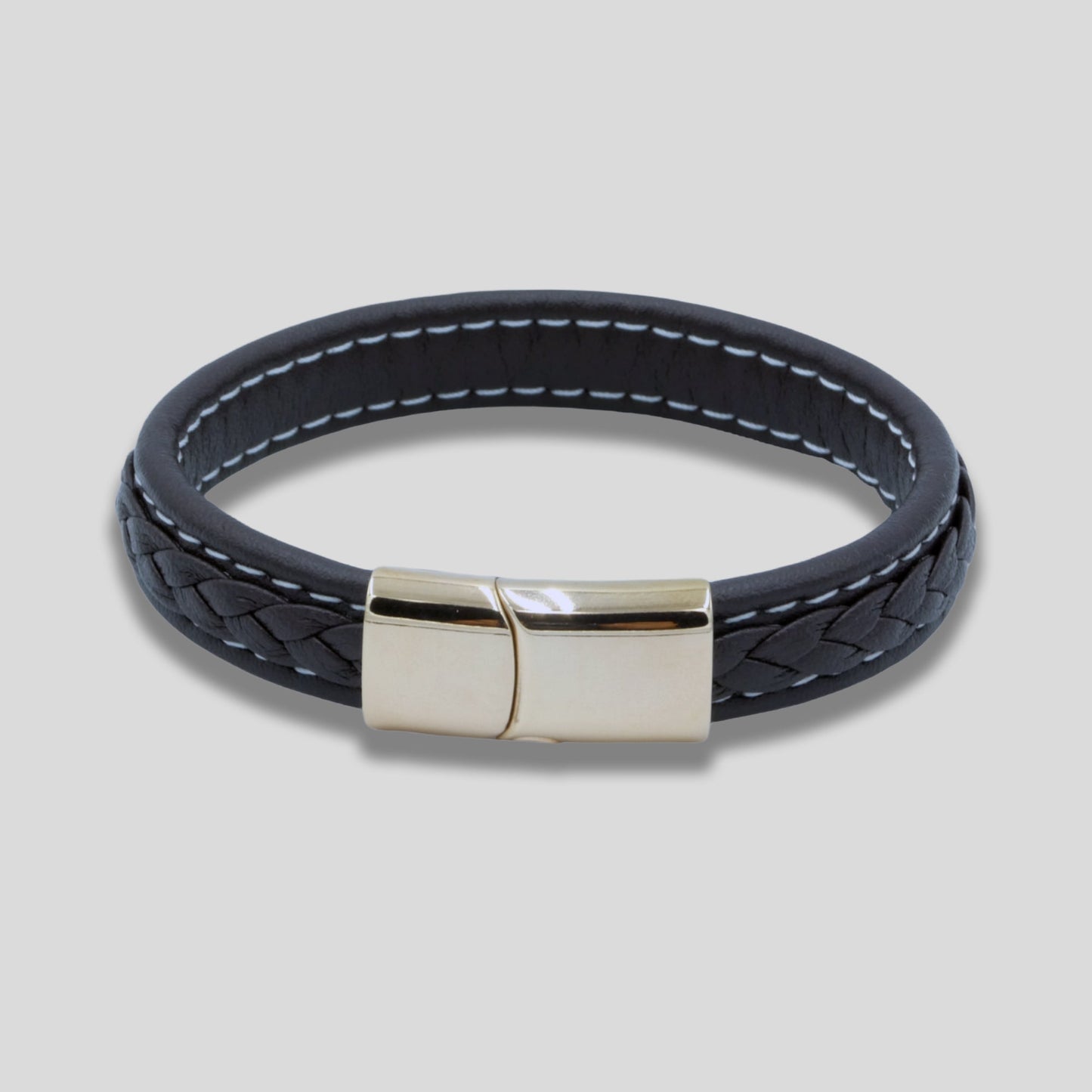 Brown Braided Leather Bracelet with Rose Gold Magnetic Strap