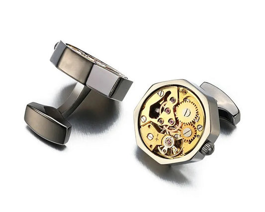Octagon Watch Winder Cufflinks - Black & Gold