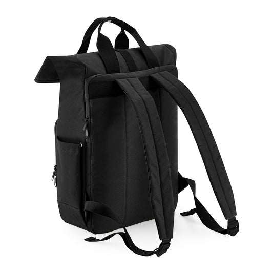 Black Recycled Twin Handle Roll-Top Backpack