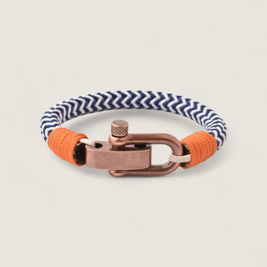 Copper Shackle Blue/White Nylon Bracelet