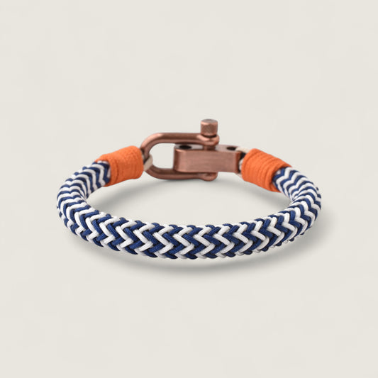 Copper Shackle Blue/White Nylon Bracelet