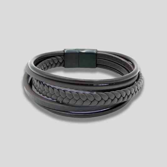 Braided Bracelet In Brown With Brushed Black Steel Clasp