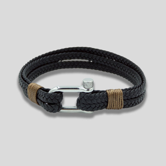 Black Braided Double Bracelet with Silver Shackle
