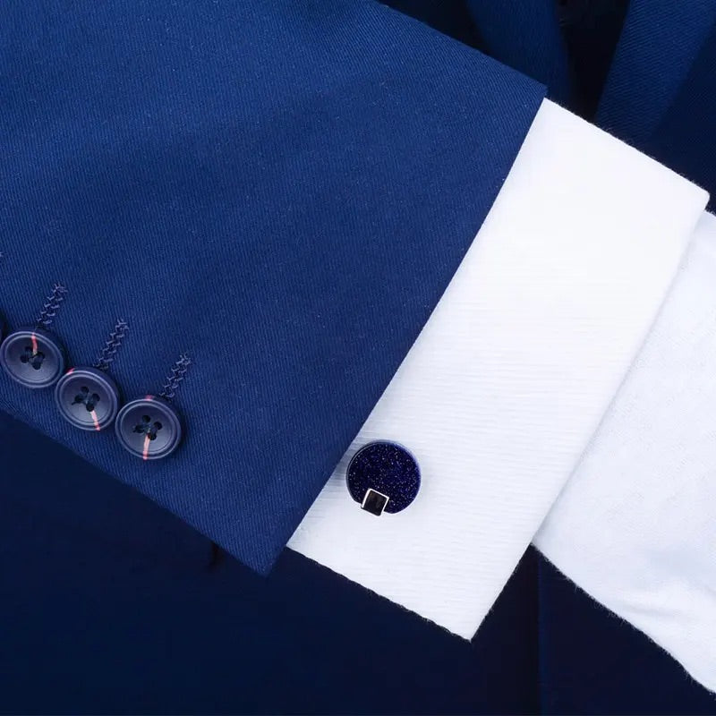 Round Blue Star Stone Cufflinks