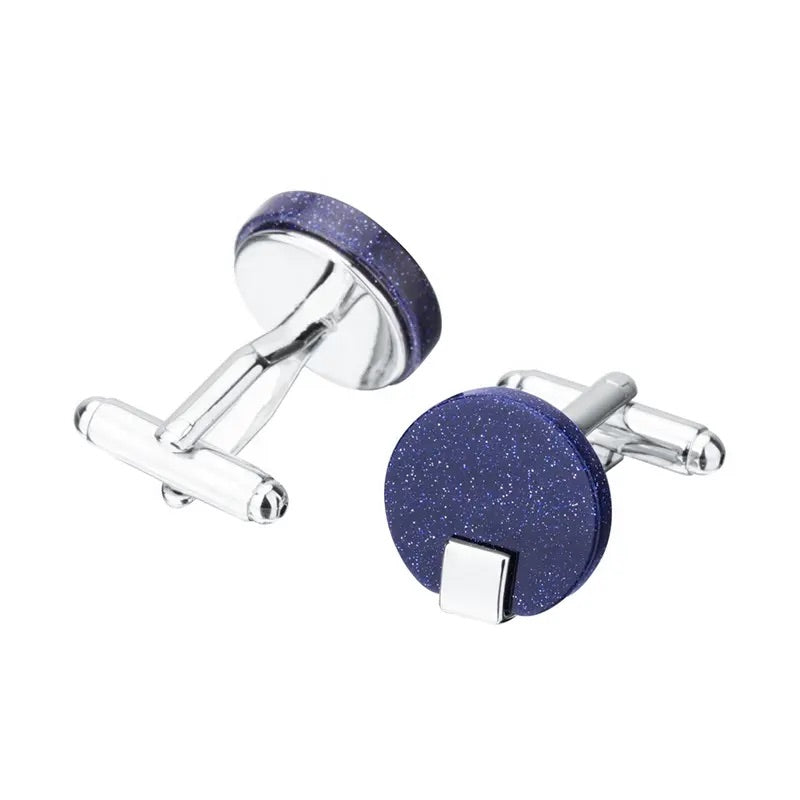 Round Blue Star Stone Cufflinks