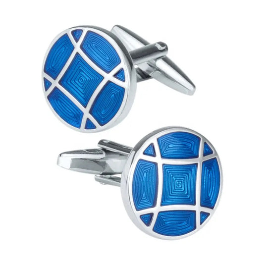 Round Blue Enamel Cufflinks