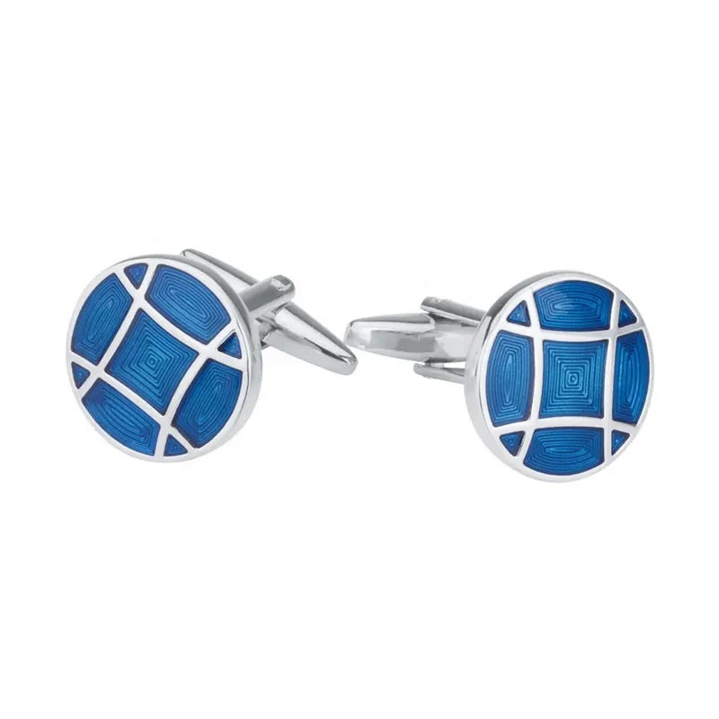 Round Blue Enamel Cufflinks