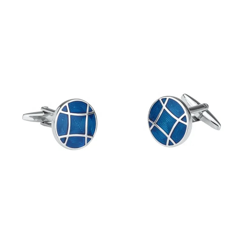 Round Blue Enamel Cufflinks