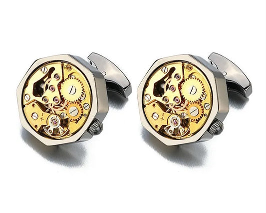 Octagon Watch Winder Cufflinks - Black & Gold