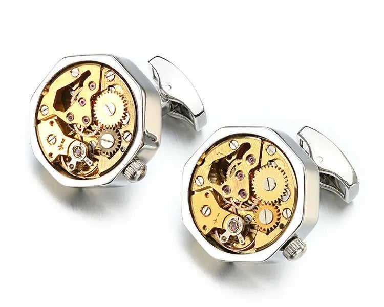Octagon Watch Winder Cufflinks - Silver & Gold