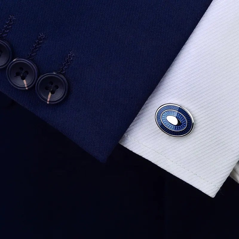 Oval Blue Enamel Cufflinks