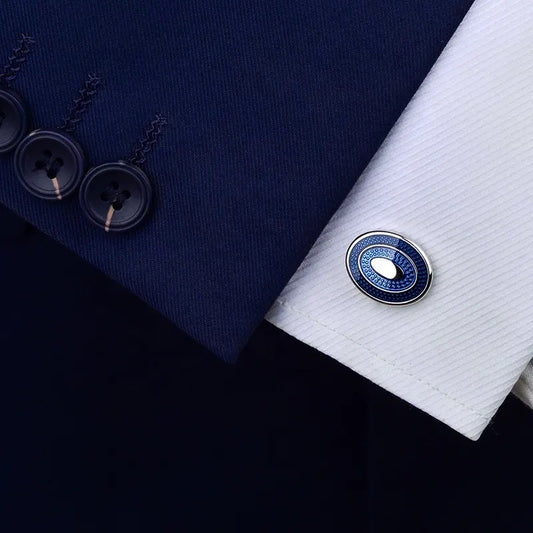 Oval Blue Enamel Cufflinks