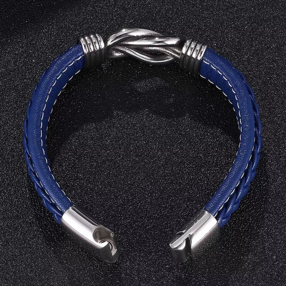 Blue Leather Bracelet with Knot