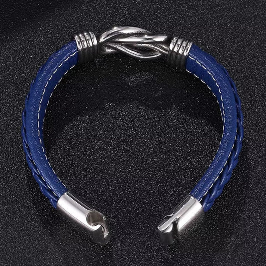 Blue Leather Bracelet with Knot