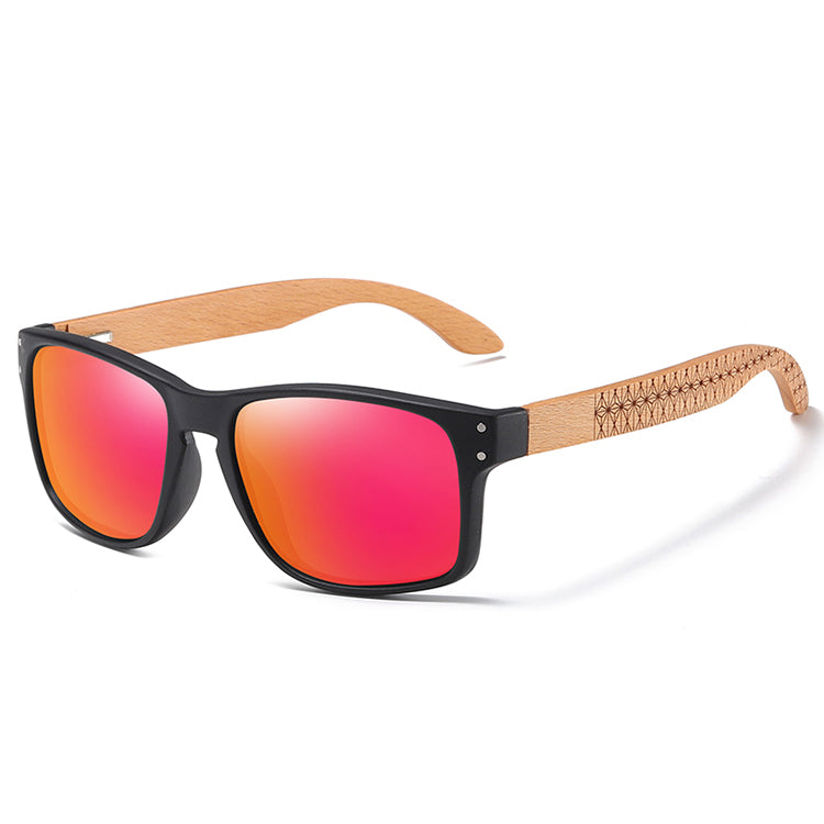 Eco - Friendly Unisex Retro Mirror Bamboo Sunglasses - Red Mirror