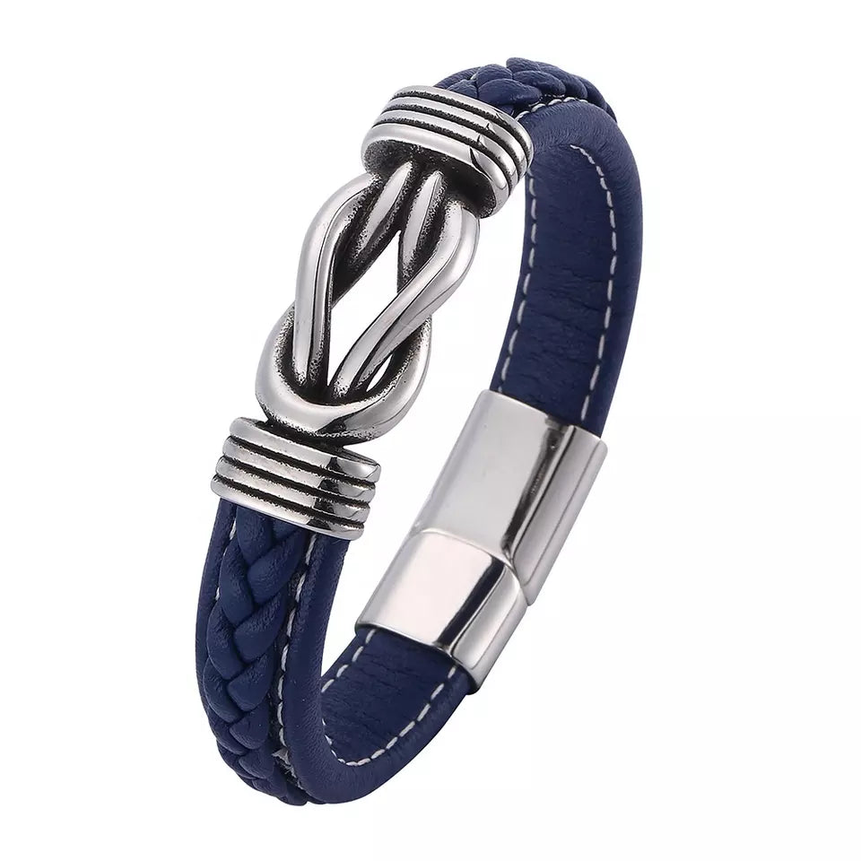 Blue Leather Bracelet with Knot