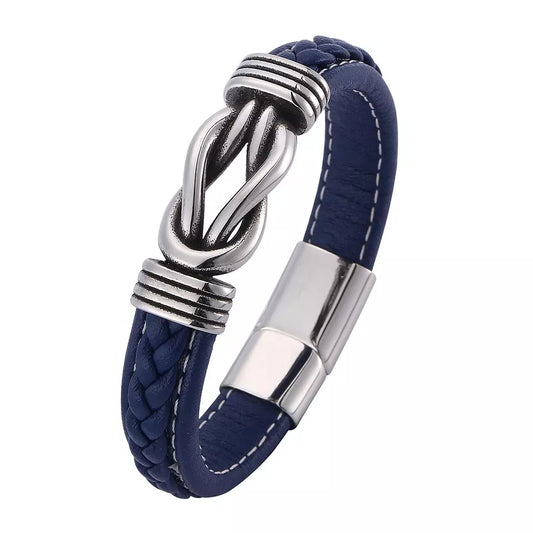 Blue Leather Bracelet with Knot