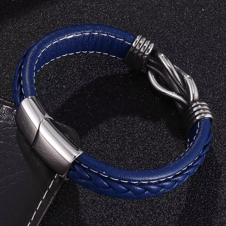 Blue Leather Bracelet with Knot