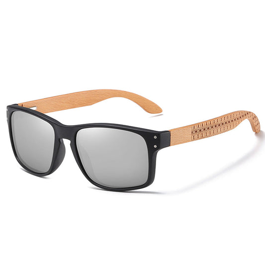 Eco - Friendly Unisex Retro Bamboo Sunglasses - Silver Mirror