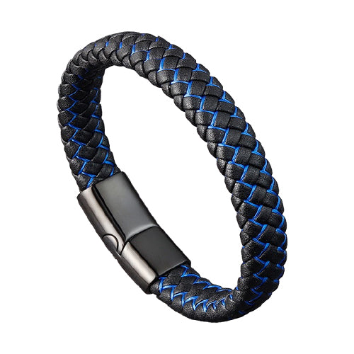 Blue & Black Braided Leather Bracelet