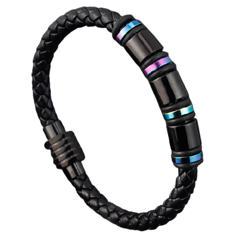 Chromatic Steel Leather Braided Bracelet