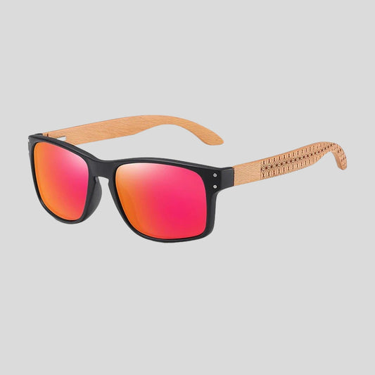 Eco - Friendly Unisex Retro Mirror Bamboo Sunglasses - Red Mirror