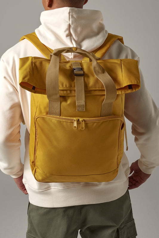 Mustard Recycled Twin Handle Roll-Top Backpack